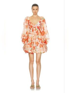 Zimmermann tranquility dress Orange Floral Tie-Back Mini Dress, Size 1
